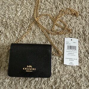 Coach Black and Gold Crossbody Bag with Luxurious Chain